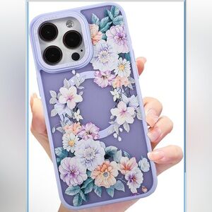 NIP iPhone 13 Purple Floral Pro Magnetic Matte Translucent Case